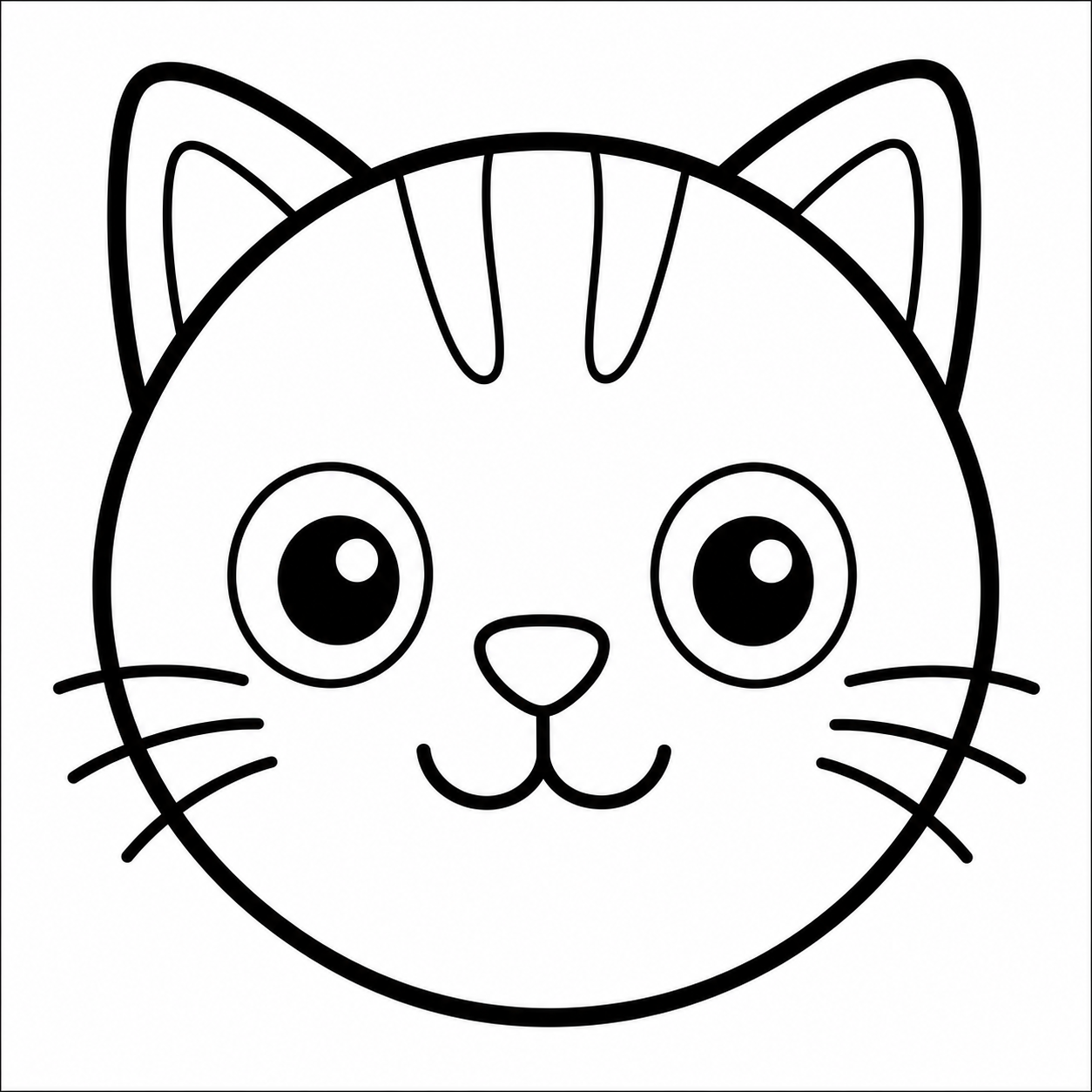 one big round cat face with whiskers coloring page