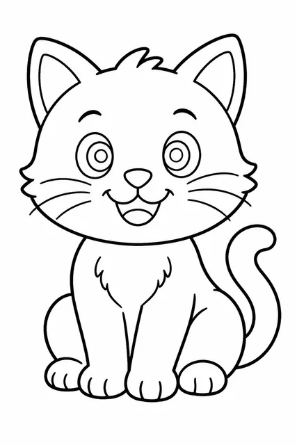 one big smiling kitten sitting coloring page