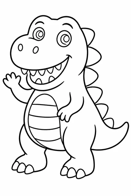 one big friendly T-Rex standing, waving coloring page