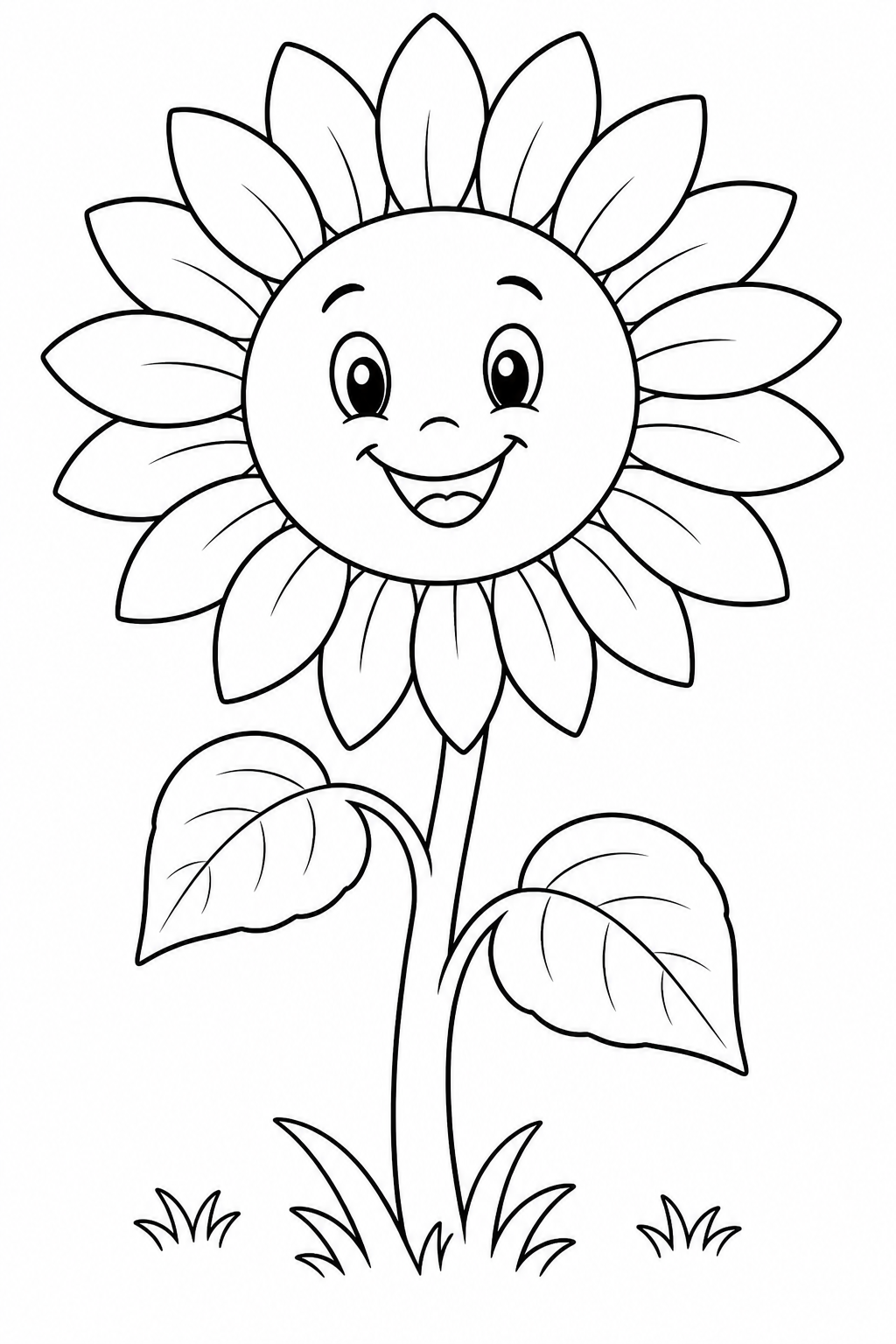 a giant sunflower with a smiling face coloring page