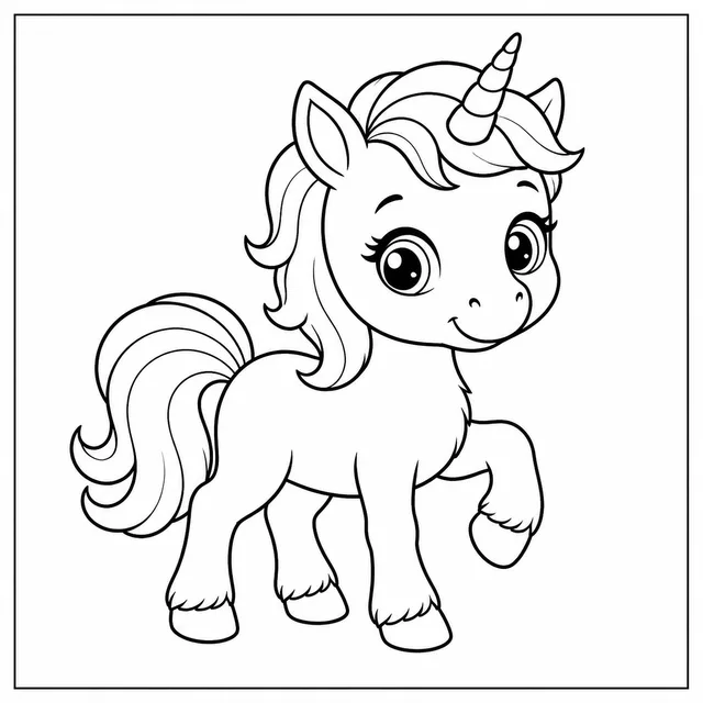 a unicorn foal taking a first step coloring page